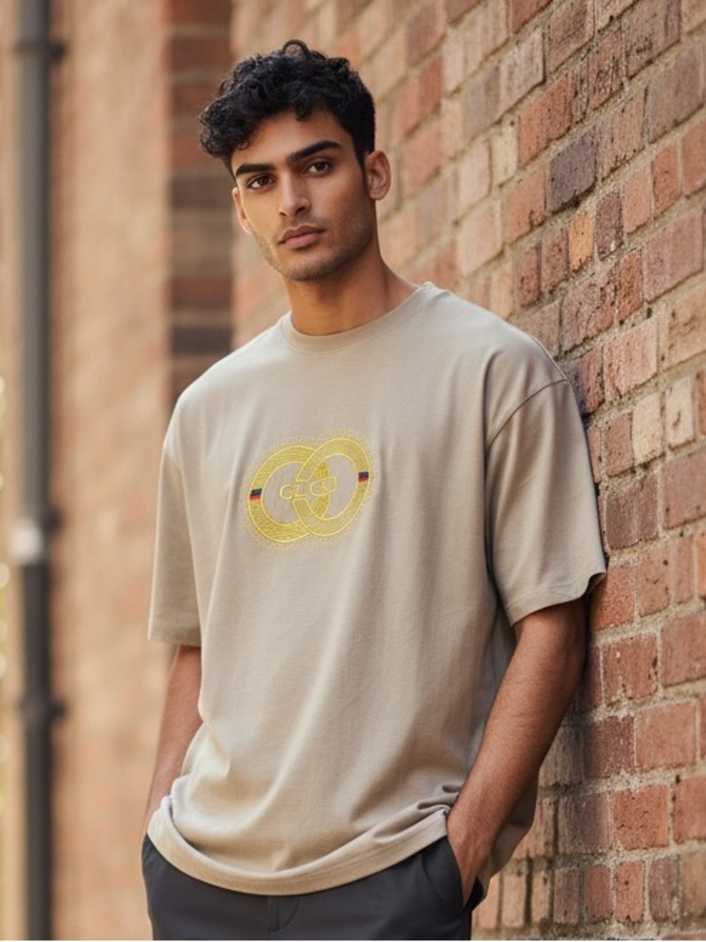 Men's Short Sleeve Logo Tee in Beige
